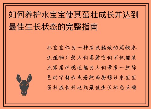 如何养护水宝宝使其茁壮成长并达到最佳生长状态的完整指南